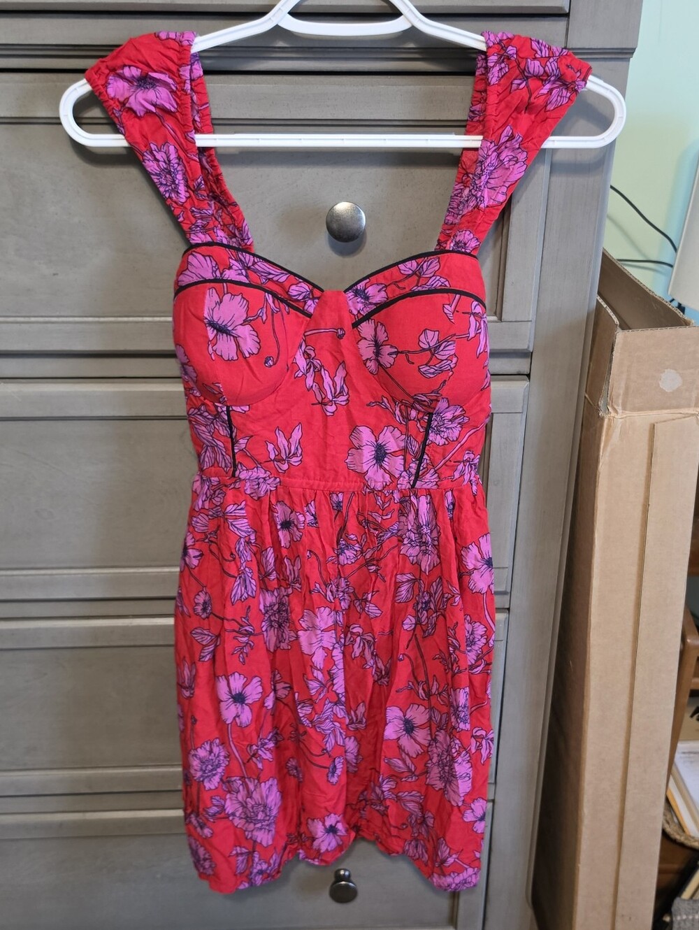 Pink Floral Mini Dress - Sleeveless Sweetheart Neckline